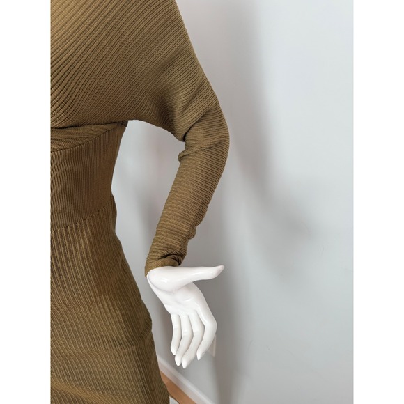 Commense Ribbed Knit Midi Dress Long Sleeve V Neck Olive Career Casual‎ size XS - Picture 13 of 14